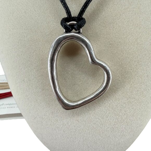 J. Jill Silver Heart Pendant Necklace Interchangeable Cord Rustic COMPASSION NWT - Picture 4 of 15